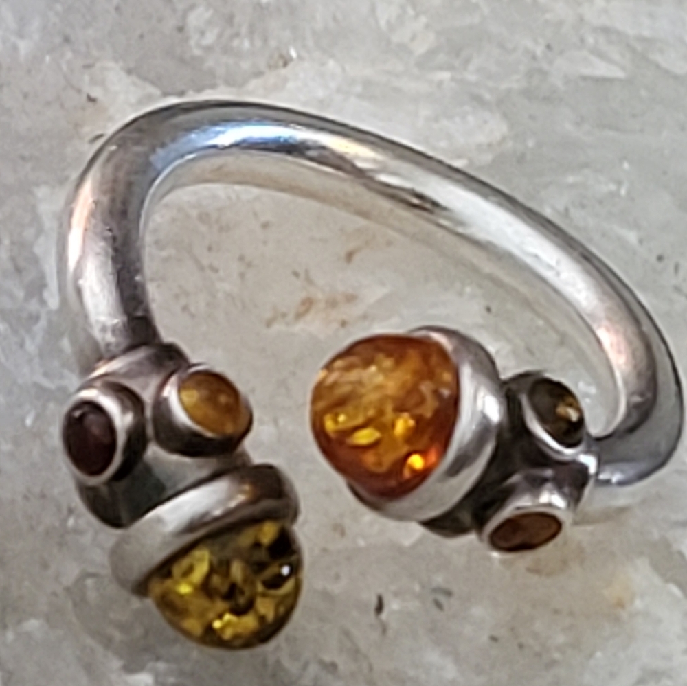 Silver Ring with Amber and Citrine Stones